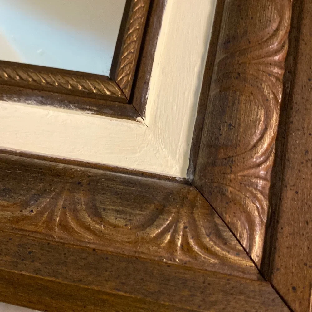 Finished Lin. Print Title Mirror with Surrounding Scallop and Braided Design